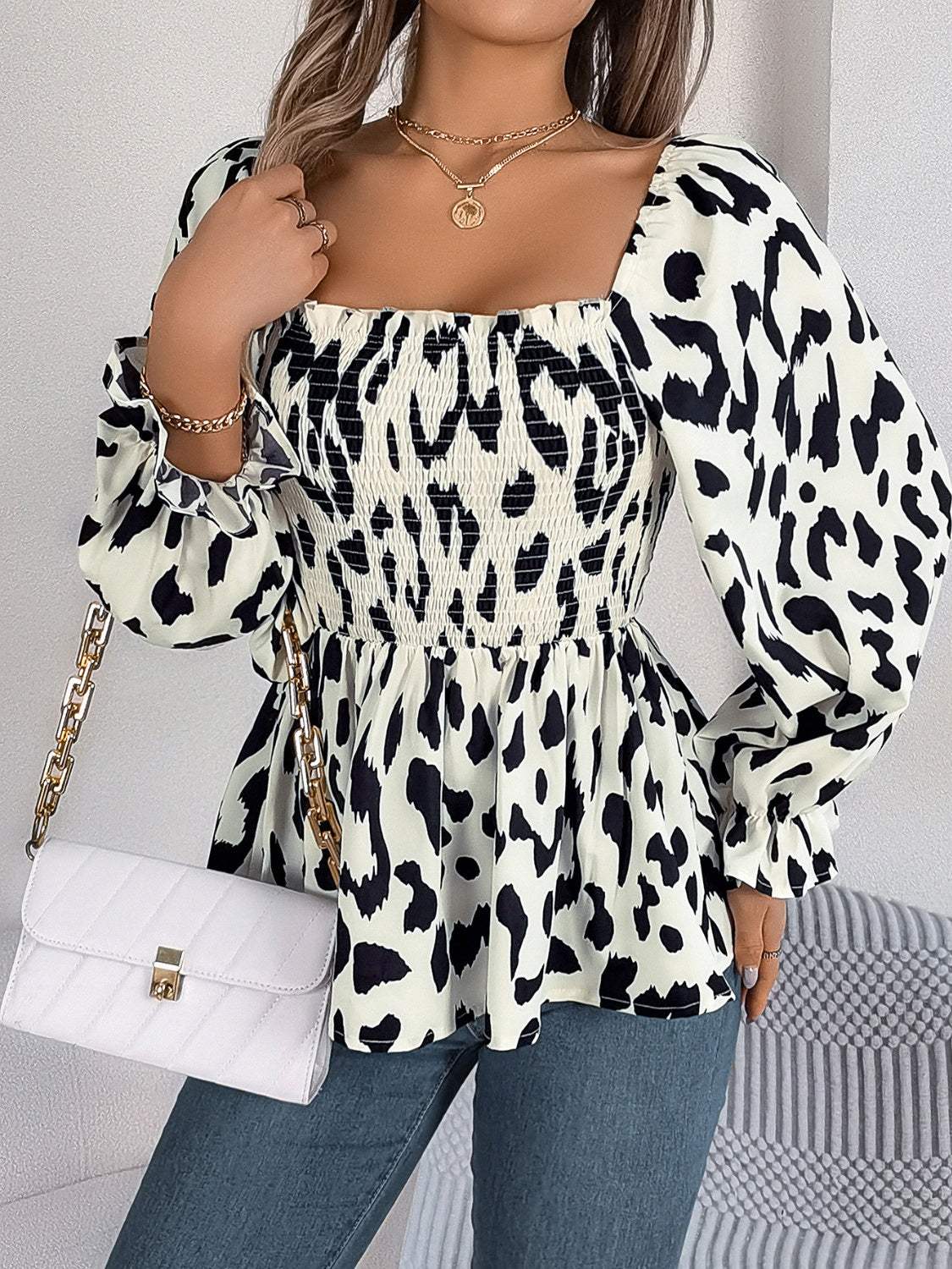 Square Neck Flounce Sleeve Blouse - Trendsi - Flyclothing LLC