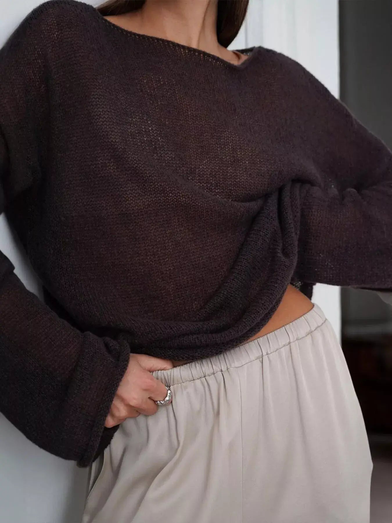 Boat Neck Dropped Shoulder Sweater - Trendsi - Flyclothing LLC