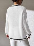 Contrast Trim V-Neck Long Sleeve Sweater - Trendsi - Flyclothing LLC