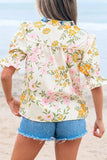 Multicolour Crochet V Neck Half Sleeve Boho Floral Blouse - Trendsi - Flyclothing LLC