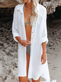 Button Up Roll-Tab Sleeve Cover-Up - Trendsi - Flyclothing LLC