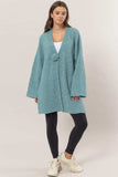 HYFVE Front Rosette Longline Slit Sweater Cardigan - Trendsi - Flyclothing LLC