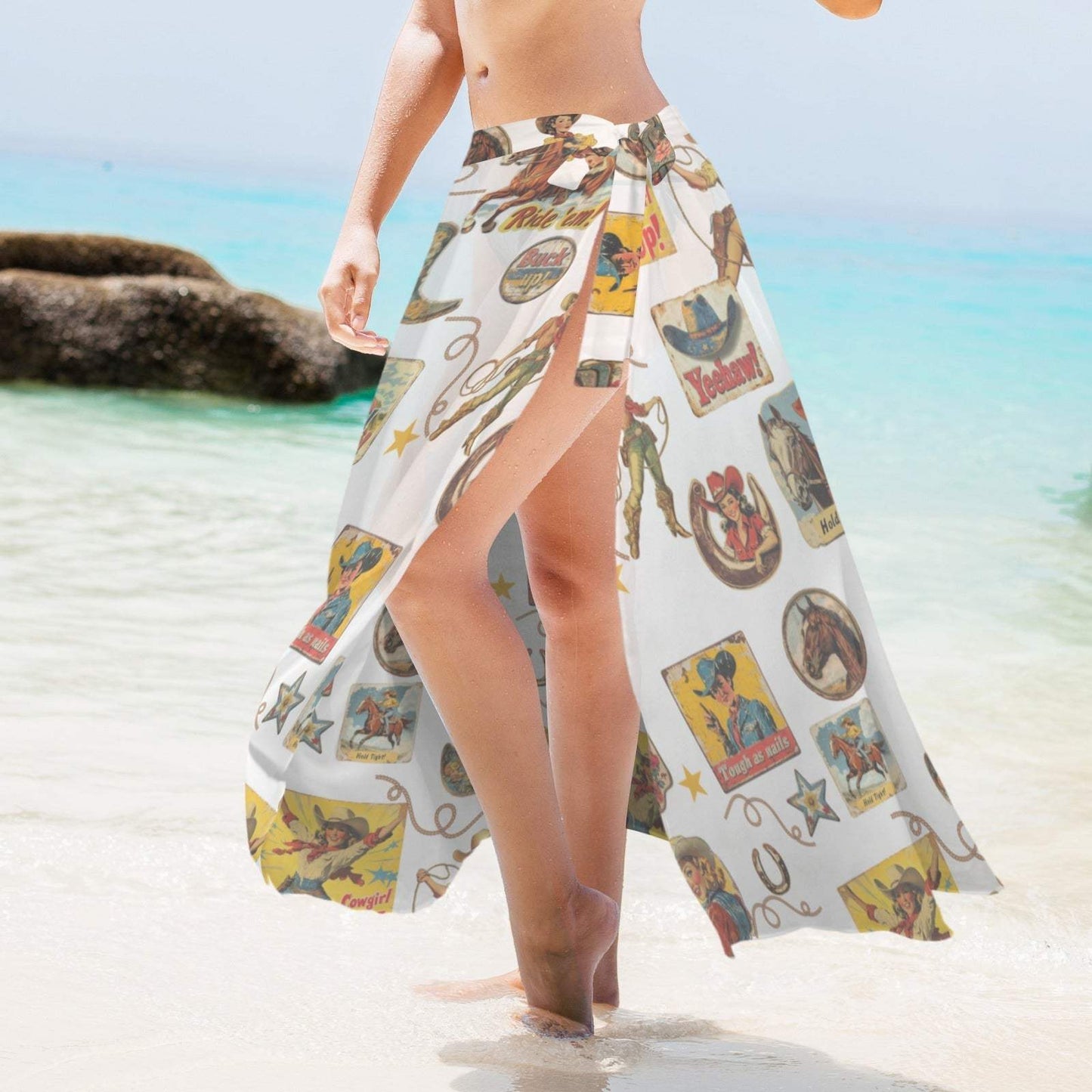 Baha Ranch Vintage Cowgirl Collage Beach Coverup Skirt - Baha Ranch Western Wear - Flyclothing LLC