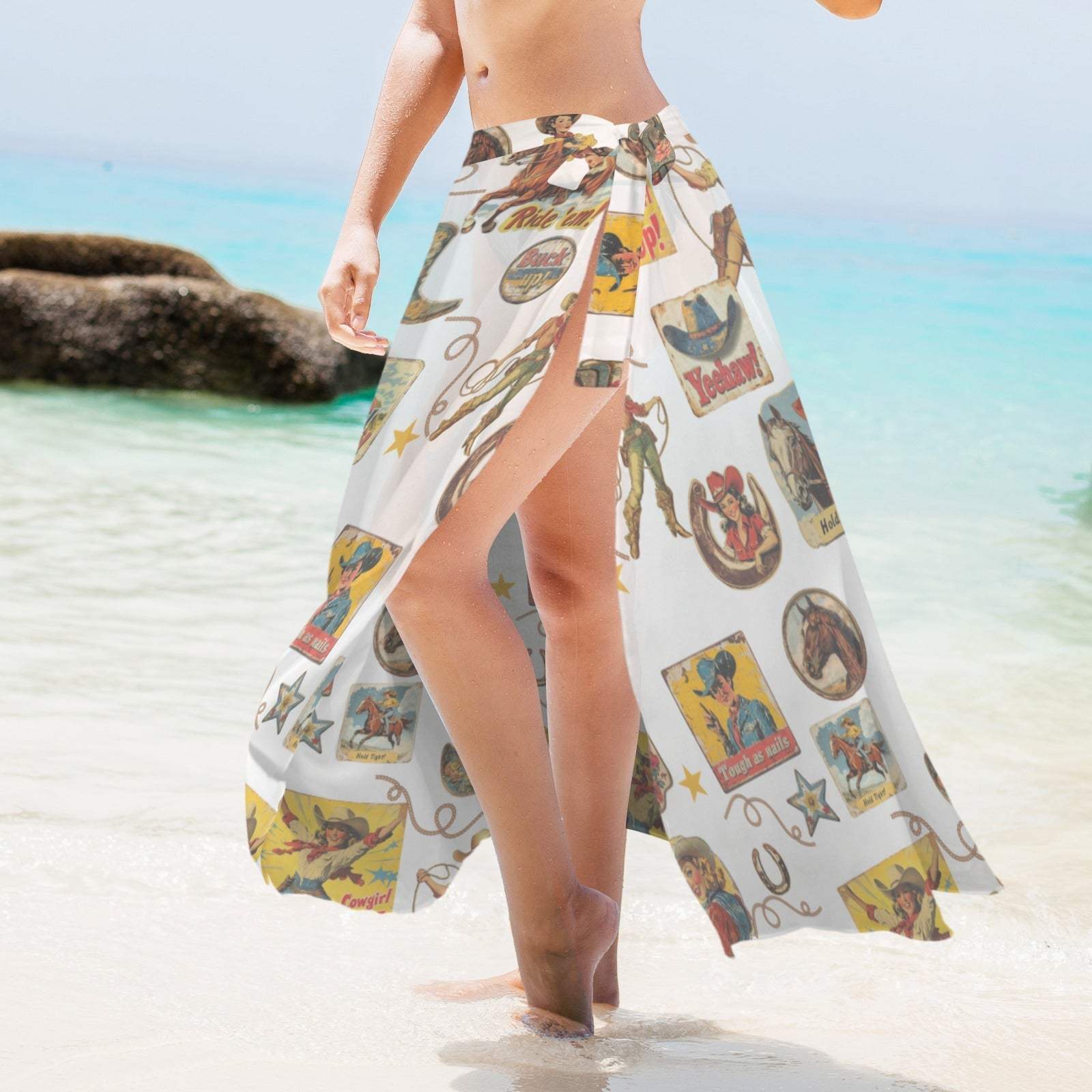 Baha Ranch Vintage Cowgirl Collage Beach Coverup Skirt - Baha Ranch Western Wear - Flyclothing LLC