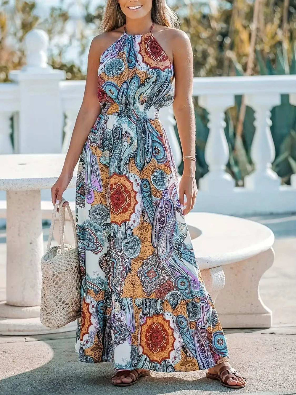 Printed Halter Neck Maxi Dress - Trendsi - Flyclothing LLC