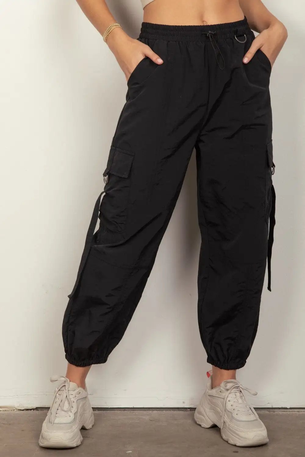 VERY J Elastic Waist Woven Cargo Pants - Trendsi
