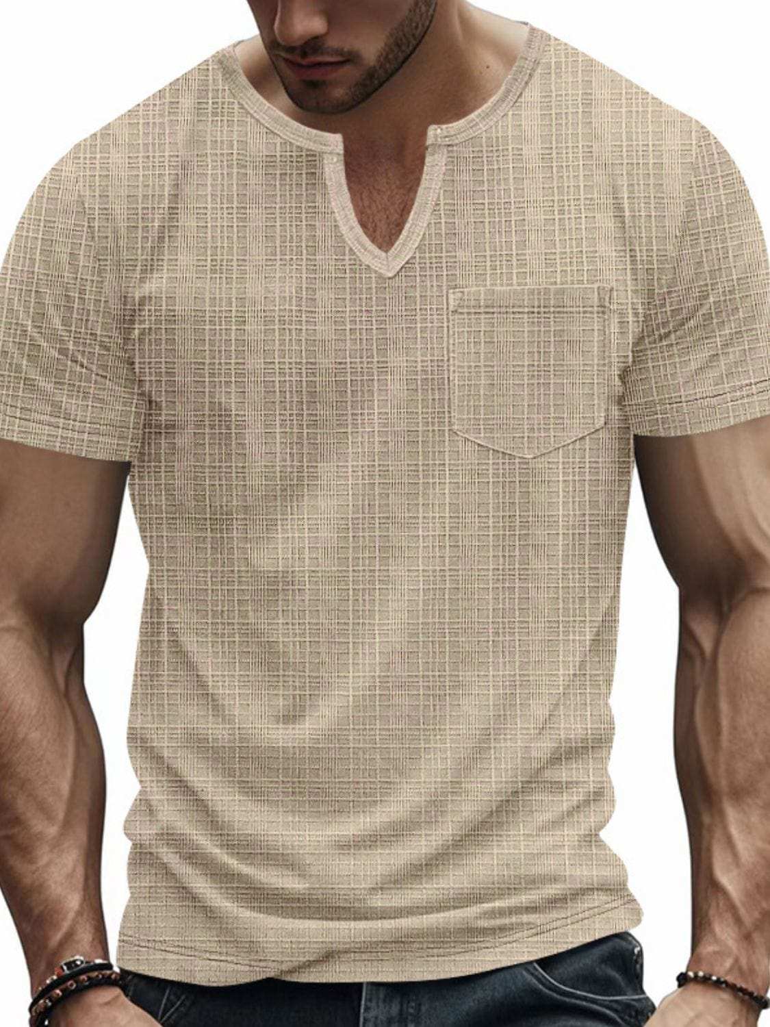 Men's Full Size Notched Short Sleeve T-Shirt Plus Size - Trendsi - Flyclothing LLC