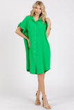 Mittoshop Button Down Flounce Sleeve Dress with Pockets - Trendsi