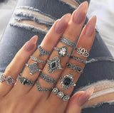 15 Piece Alloy Vintage Ring Set - Trendsi