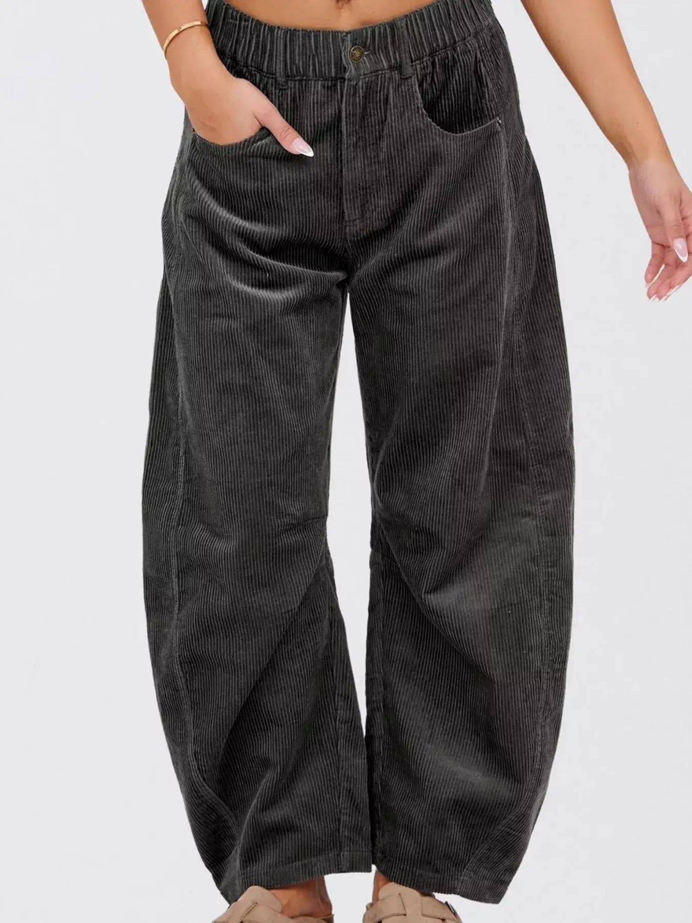 Corduroy Wide Leg Pants - Trendsi - Flyclothing LLC