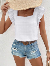 Ruffled Square Neck Cap Sleeve Blouse - Trendsi - Flyclothing LLC
