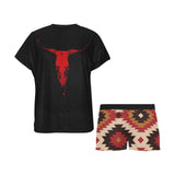 Baha Ranch Red Aztec Bull Women's Western Top and Short Pajama Set