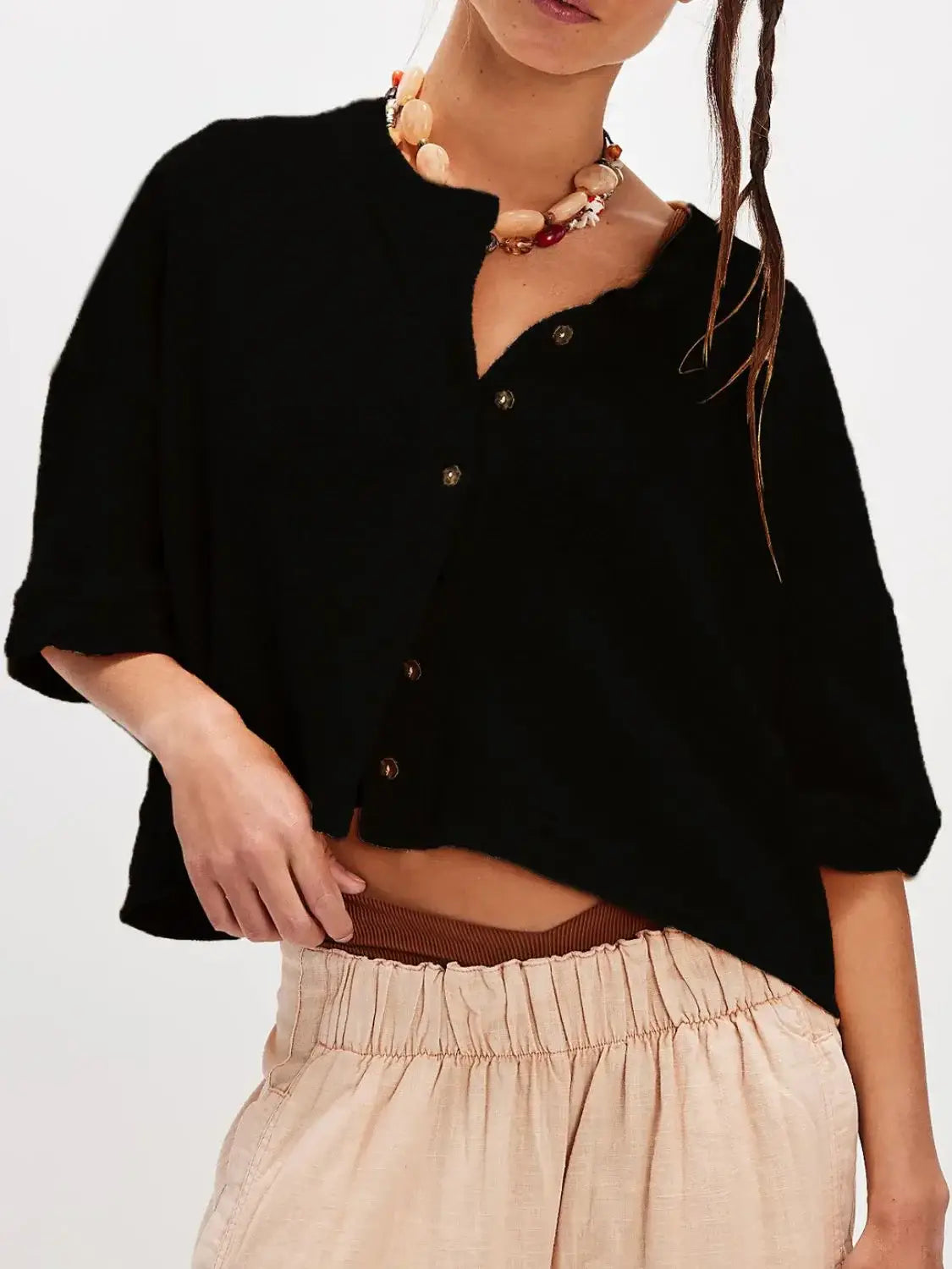 Button Down Half Sleeve Shirt - Trendsi - Flyclothing LLC