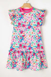 Ruffled Printed Round Neck Cap Sleeve Mini Dress - Trendsi - Flyclothing LLC
