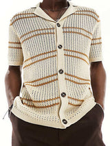 Men's Striped Collared Neck Hollow Out Shirt - Trendsi - Flyclothing LLC