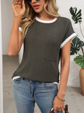 Contrast Trim Round Neck Short Sleeve T-Shirt - Trendsi