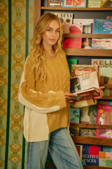 BiBi Cable Knit With Hacci Combo Sweater With Uneven Hem Detail - Trendsi - Flyclothing LLC