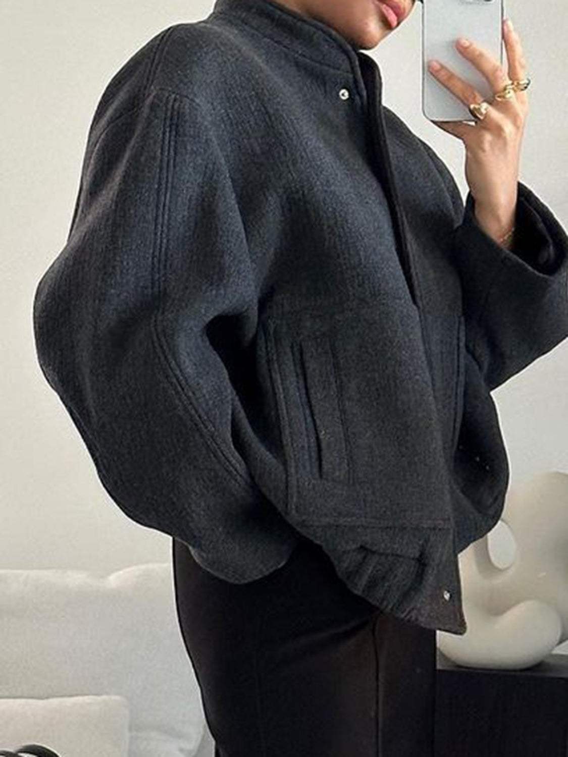 Full Size Snap Down Drop Shoulder Jacket - Trendsi - Flyclothing LLC