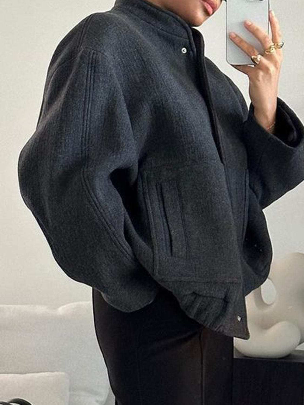 Full Size Snap Down Drop Shoulder Jacket - Trendsi - Flyclothing LLC