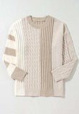 Cable-Knit Color Block Round Neck Sweater - Trendsi - Flyclothing LLC