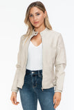 Snobbish Faux Leather Biker Jacket with Side Zip Pockets - Trendsi