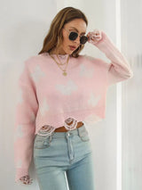 Distressed Butterfly Cropped Sweater - Trendsi - Flyclothing LLC