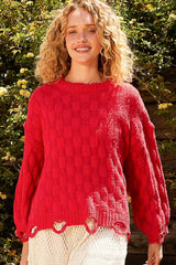 POL Checkered Distressed Edge Sweater - Trendsi - Flyclothing LLC