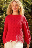 POL Checkered Distressed Edge Sweater - Trendsi