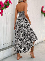 Backless Smocked Printed Sleeveless Midi Dress - Trendsi - Flyclothing LLC
