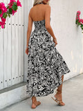 Backless Smocked Printed Sleeveless Midi Dress - Trendsi