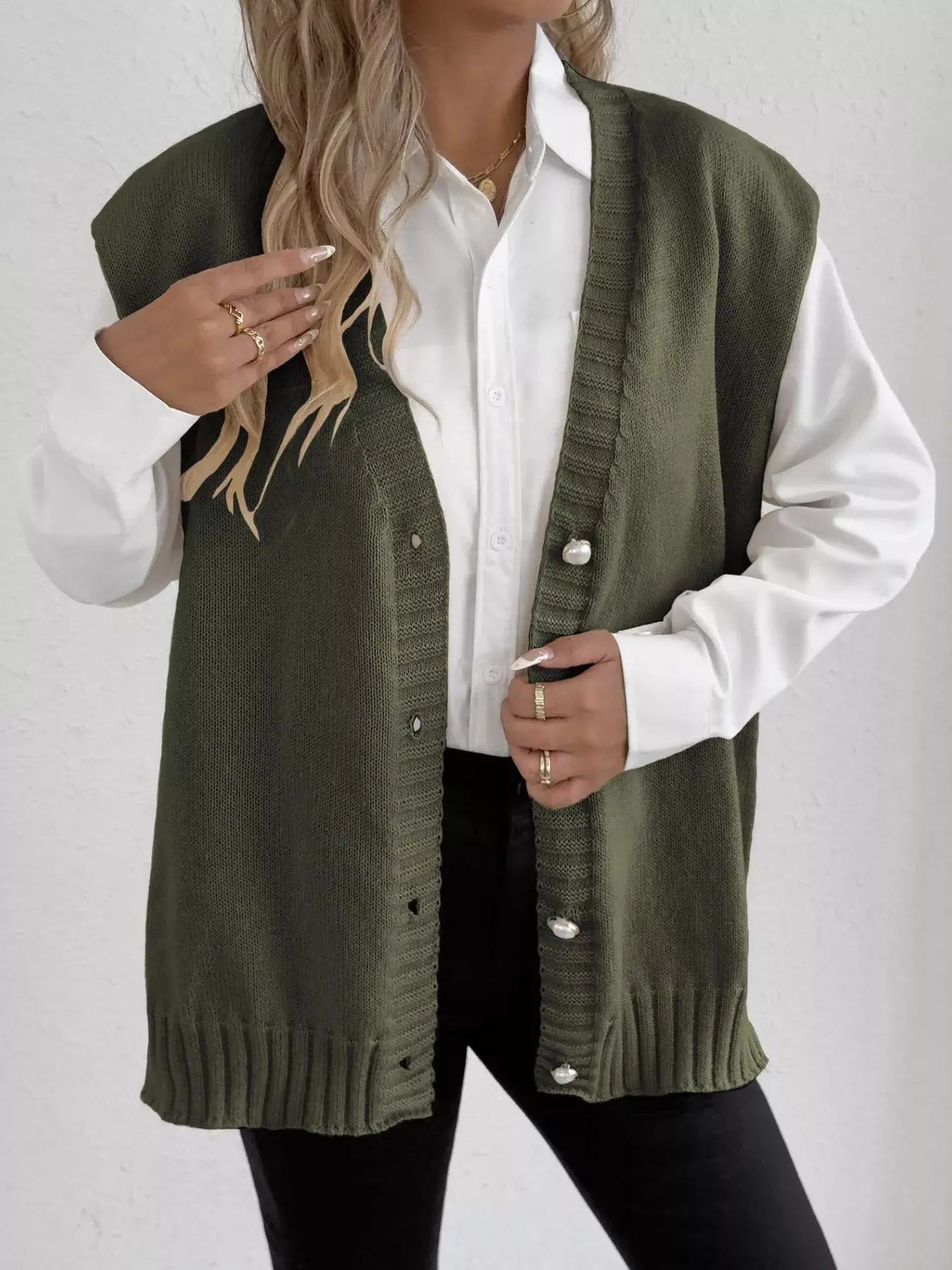 Button-Down Button Up Sweater Vest - Trendsi - Flyclothing LLC