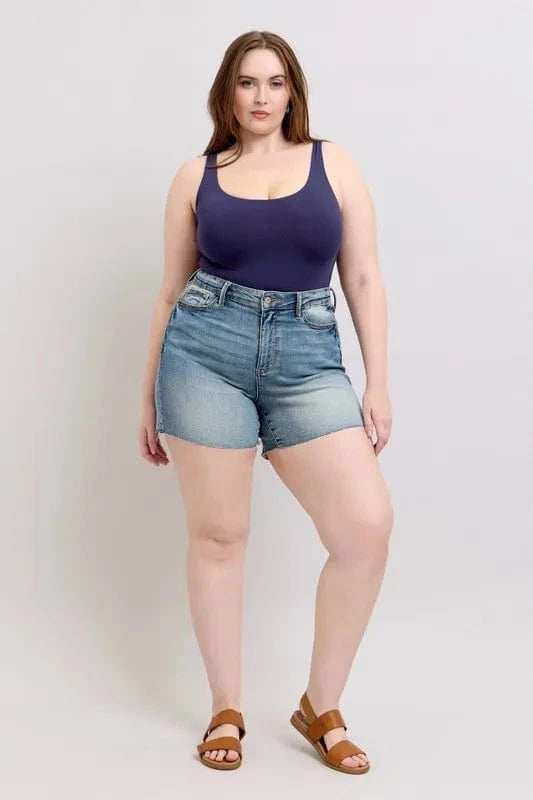 Judy Blue Full Size High Waist Star Seam Detail Denim Shorts Plus Size - Trendsi - Flyclothing LLC