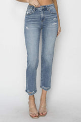 RISEN Full Size High Waist Distressed Cropped Jeans - Trendsi - Flyclothing LLC