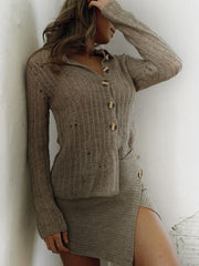 Button Up Long Sleeve Cardigan - Trendsi
