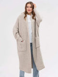 Pocketed Open Front Long Sleeve Longline Cardigan - Trendsi - Flyclothing LLC
