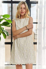 ADORA Applique Round Neck Sleeveless Shift Dress - Trendsi - Flyclothing LLC