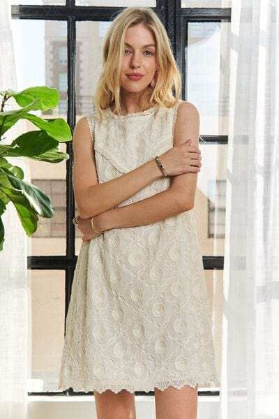 ADORA Applique Round Neck Sleeveless Shift Dress - Trendsi - Flyclothing LLC