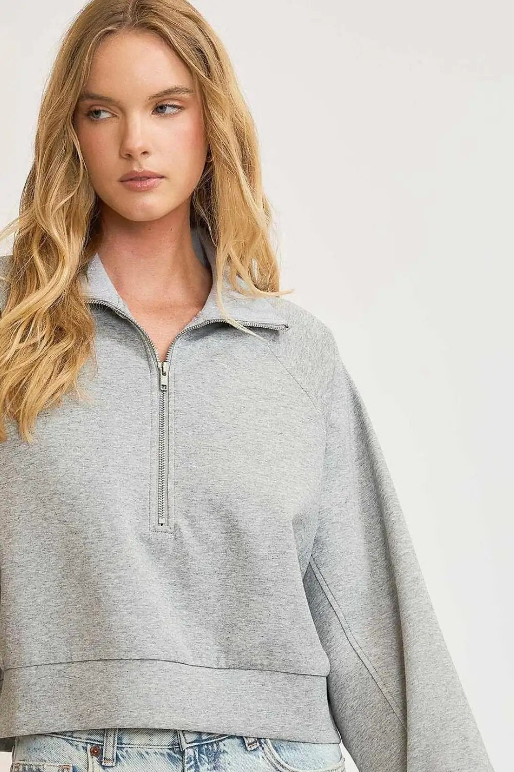 Umgee Full Size Half Zip Cropped Sweatshirt Plus Size - Trendsi