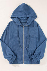 Pocketed Zip Up Long Sleeve Hooded Jacket - Trendsi - Flyclothing LLC