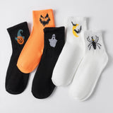 Cute Ghost Mid-Calf Halloween Socks With Pumpkin Print For Women