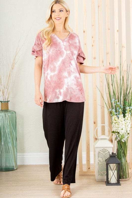 Heimish Full Size Ruffled Sleeve Tie Dye Top Plus Size - Trendsi - Flyclothing LLC
