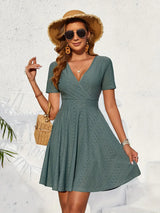 Eyelet Short Sleeve Mini Dress - Trendsi - Flyclothing LLC
