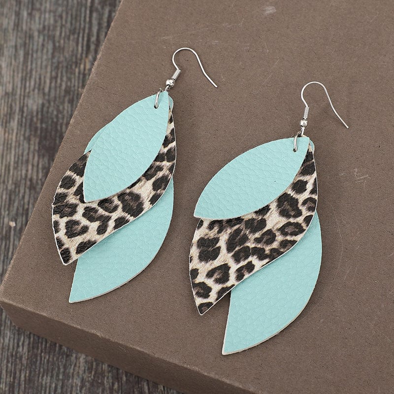 Leopard PU Leather Leaf Earrings - Trendsi
