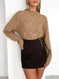 Openwork Round Neck Long Sleeve Sweater - Trendsi
