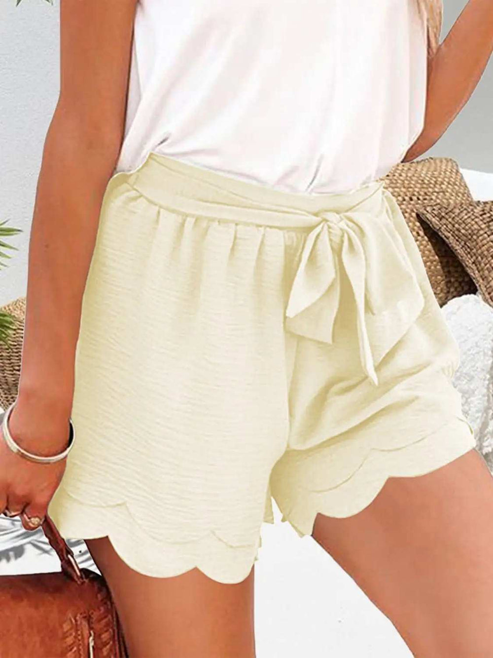 Tied Layered Scalloped Hem Shorts - Trendsi - Flyclothing LLC