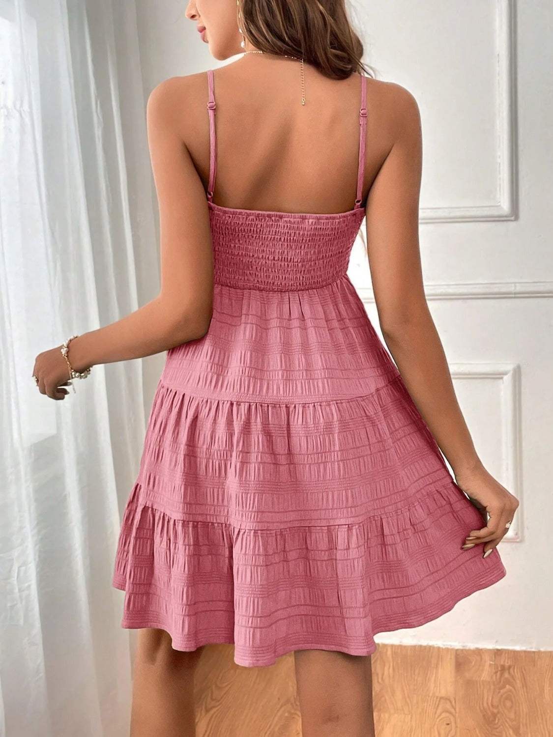 Tiered Smocked Square Neck Cami Dress - Trendsi - Flyclothing LLC