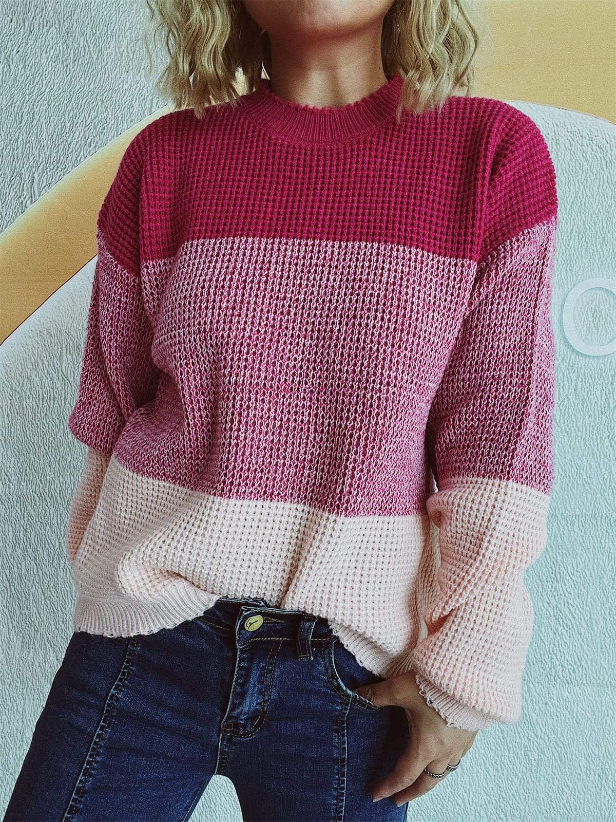 Color Block Long Sleeve Sweater - Trendsi - Flyclothing LLC