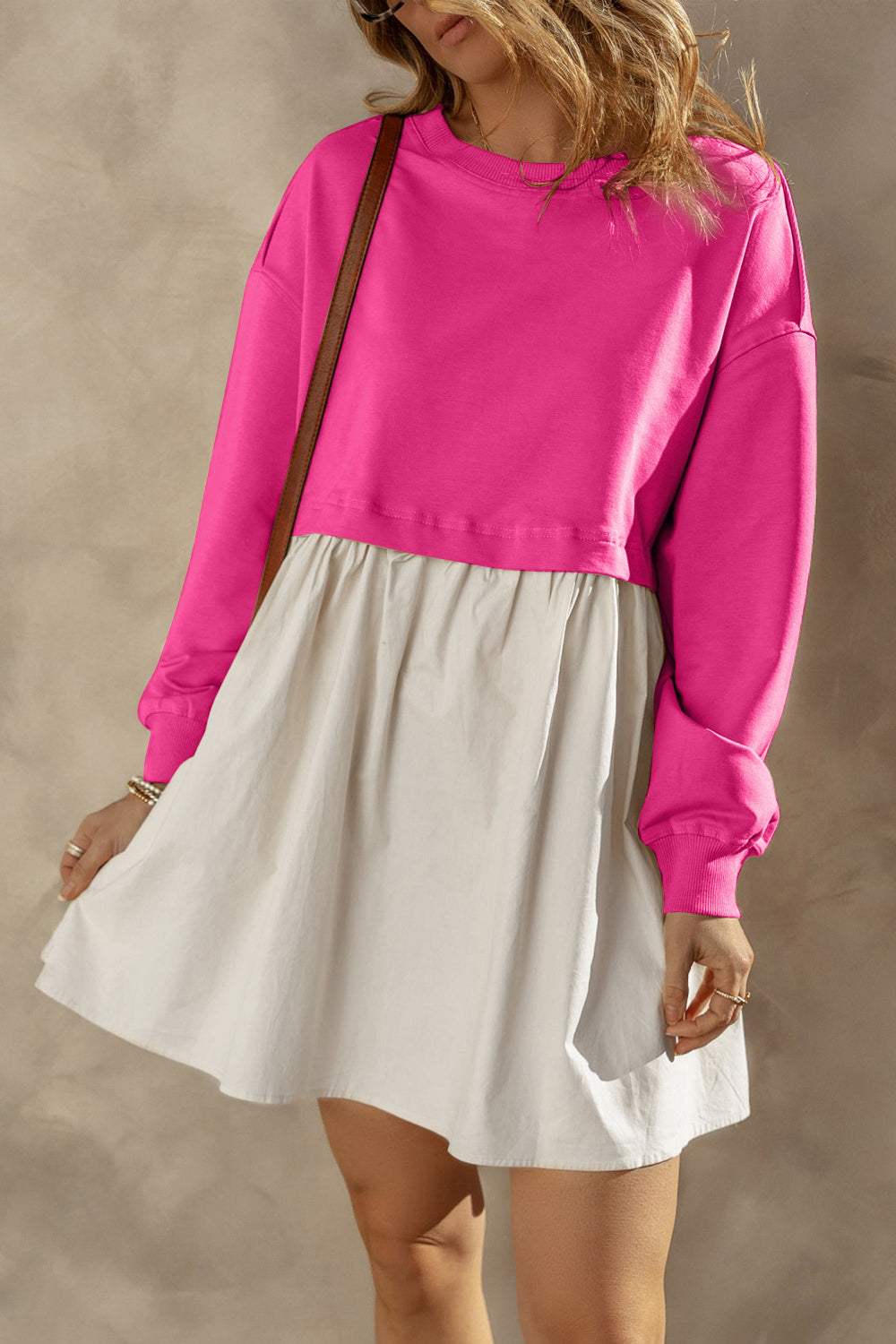 Round Neck Long Sleeve Mini Dress - Trendsi - Flyclothing LLC