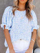 Full Size Floral Print Ruffle Sleeve Blouse Plus Size - Trendsi - Flyclothing LLC