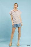 Umgee Striped Button-Down Top with Scallop Sleeves - Trendsi - Flyclothing LLC